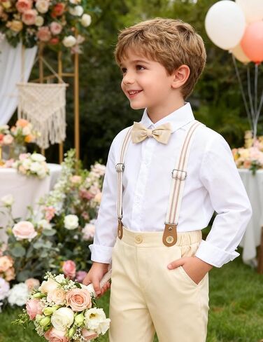 A&J DESIGN Toddler Boys Formal Clothes with Suspender Baby Wedding Outfit Kids Dress Suit Set in Kuwait