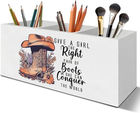 Retro Western Cowgirl Inspirational Pen Pencil Holder Organizer for Desk Accessories, Give a Girl the Right Motivational Wooden Box Signs Decorations for Girls Bedroom Office Desk Tabletop in Saudi Arabia