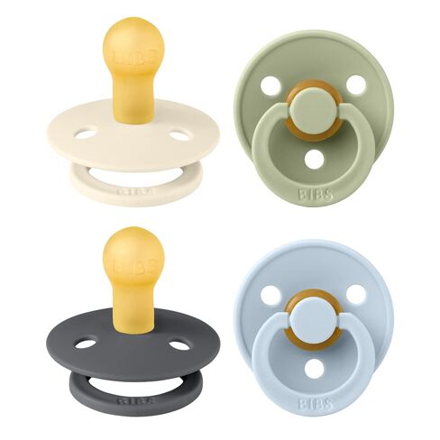 BIBS Colour Soother 4-Pack | BPA Free Dummy Pacifier | Round Nipple | Natural Rubber Latex | Made in Denmark | Size 6-18 Months | Sage Mix in Kuwait