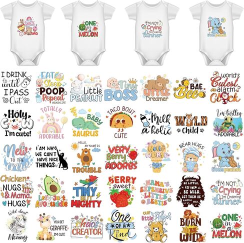 Iron on Decals for Clothing, 36 Sheets, Baby Shower Games Heat Transfer Stickers, Cute Animal Theme, Gender Reveal Patch for Bibs and Bodysuit DIY Crafts (Baby Girl - 36PCS) in Saudi Arabia