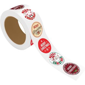 StickerJet Christmas Stickers 2x2 Inch, 500 Pcs Roll Round Self-Adhesive Labels for Xmas Gifts, Crafts & Envelopes – Holiday Party Decorations Stickers (Assorted 5 Designs) - Style 4 in Kuwait