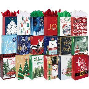 24 Large Kraft Christmas Gift Paper Bags Bulk with handles and 60 Count Christmas Gift Tags-12 Designs big size sacks set for Wrapping Xmas Holiday Presents in Kuwait