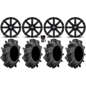 الحزمة - 9 عناصر: MSA Blk Clutch 14 "ATV Wheels 29.5" Assassinator Tires [4x110 Bolt Pattern 10mmx1.25 Lug Kit] in Kuwait
