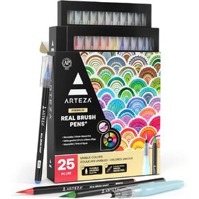 ARTEZA Real Brush Pens, 96 Watercolor Pens with 108-Slot Case, Drawing Markers with Flexible Brush Tips, Watercolor Markers for Artists in Kuwait