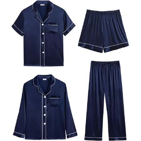 SWOMOG Mens Satin Silk Pajamas Set 3pcs Short Sleeve Sleepwear Silky Button Down Pjs Sets Classic Loungewear Nightwear in Saudi Arabia