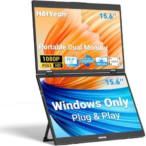 Triple Laptop Screen Extender, 15.6'' Dual Stacked Monitor (Windows/MAC), USB-C HDMI 1080P IPS Extended Monitor, Plug & Play, Folding Monitor Extender w/Kickstand & 180°Rotation in Kuwait