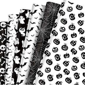 HOWAF 12 Halloween Wrapping Paper, Black White Halloween Gifts Wrapping Paper Folded Flat for Hallows' Eve Party Gift Packing, Bat Spider Web Pumpkins Ghost Gift Wrap Papers in Saudi Arabia