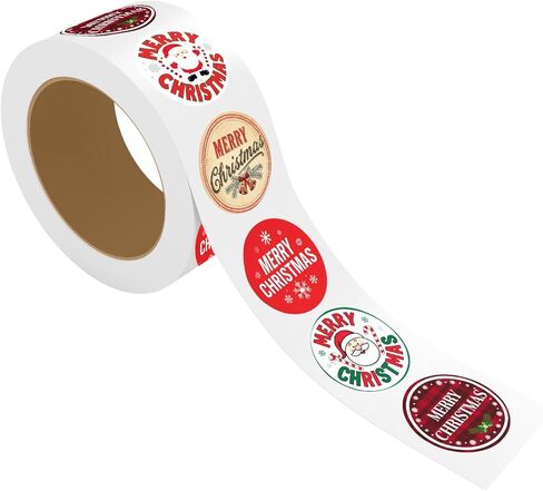 ملصقات عيد الميلاد من ستيكر جيت مقاس 2 × 2 بوصة، 500 قطعة ملصقات دائرية ذاتية اللصق لهدايا عيد الميلاد والحرف والأظرف - ملصقات ديكورات حفلات العطلات (5 تصميمات متنوعة) - الطراز 4 in Kuwait