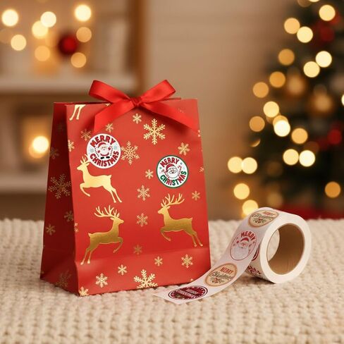 ملصقات عيد الميلاد من ستيكر جيت مقاس 2 × 2 بوصة، 500 قطعة ملصقات دائرية ذاتية اللصق لهدايا عيد الميلاد والحرف والأظرف - ملصقات ديكورات حفلات العطلات (5 تصميمات متنوعة) - الطراز 4 in Kuwait