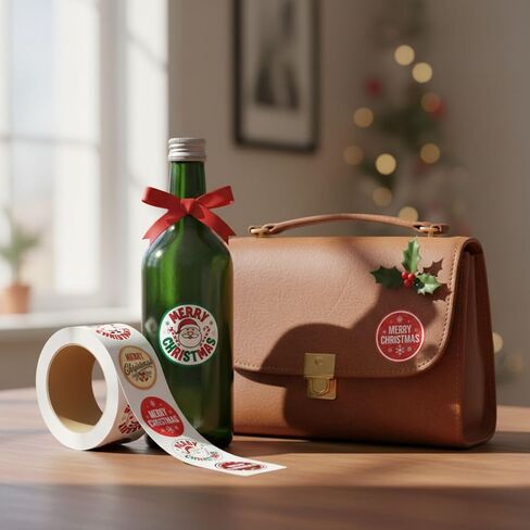 ملصقات عيد الميلاد من ستيكر جيت مقاس 2 × 2 بوصة، 500 قطعة ملصقات دائرية ذاتية اللصق لهدايا عيد الميلاد والحرف والأظرف - ملصقات ديكورات حفلات العطلات (5 تصميمات متنوعة) - الطراز 4 in Kuwait