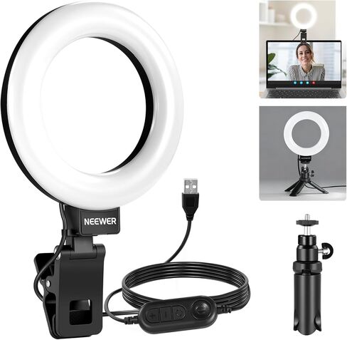 NEEWER 5" Ring Light with Clip & Tripod, 10W 3000k-6000K Dimmable Clip on Light for Laptop Computer Monitor Video Conferencing, Selfie, Vlog, Makeup, Live Streaming, Video Recording, BR60 Basic in Kuwait