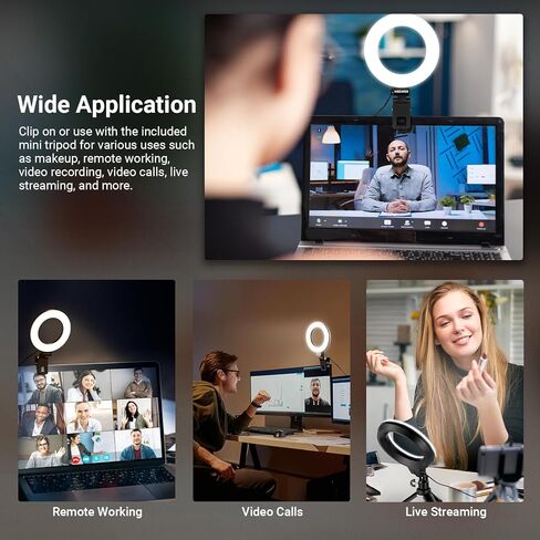 NEEWER 5" Ring Light with Clip & Tripod, 10W 3000k-6000K Dimmable Clip on Light for Laptop Computer Monitor Video Conferencing, Selfie, Vlog, Makeup, Live Streaming, Video Recording, BR60 Basic in Kuwait