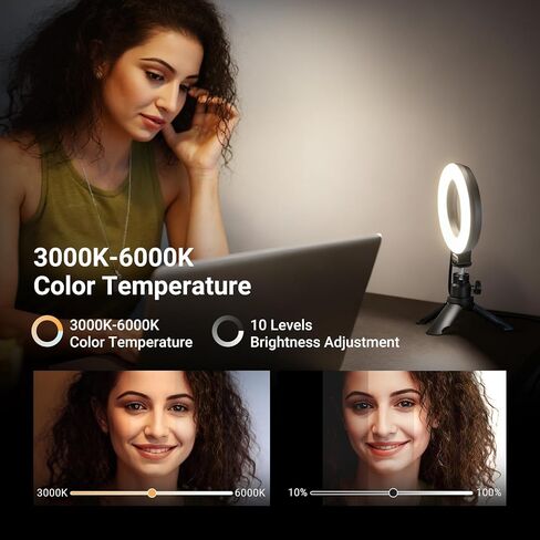 NEEWER 5" Ring Light with Clip & Tripod, 10W 3000k-6000K Dimmable Clip on Light for Laptop Computer Monitor Video Conferencing, Selfie, Vlog, Makeup, Live Streaming, Video Recording, BR60 Basic in Kuwait