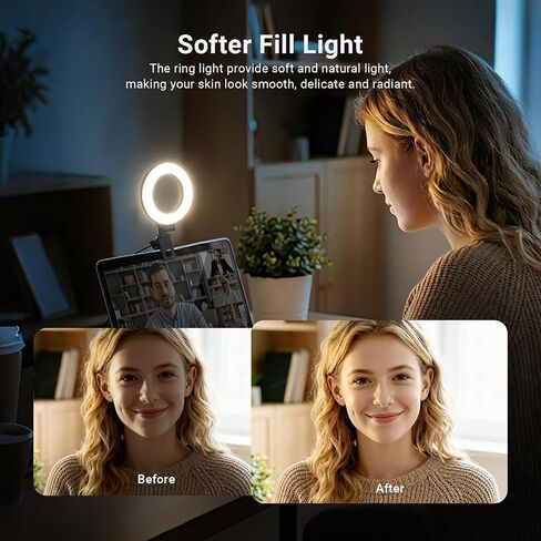 NEEWER 5" Ring Light with Clip & Tripod, 10W 3000k-6000K Dimmable Clip on Light for Laptop Computer Monitor Video Conferencing, Selfie, Vlog, Makeup, Live Streaming, Video Recording, BR60 Basic in Kuwait