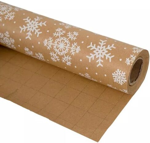 Brother Sister Design Studio Christmas Wrapping Paper - 100 Sq Feet Heavy Duty Jumbo Roll with Grid Lines for Easy Cutting (White Snowflakes Kraft) in Saudi Arabia
