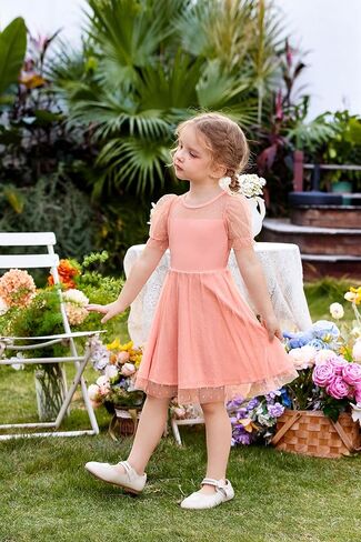 Arshiner Toddler Girls Tulle Summer Puff Sleeve Baby Girls Tutu Princess Party Casual Dress 2-6Y in Saudi Arabia