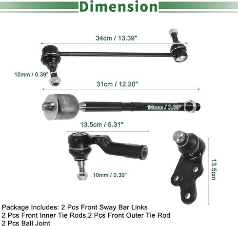 X AUTOHAUX 8pcs Front Suspension Kit Inner Outer Tie Rod End Front Sway Bar Link Ball Lower Joint for Ford Escape 2014-2018 No.K750802/EV800898/ES800955 in Saudi Arabia
