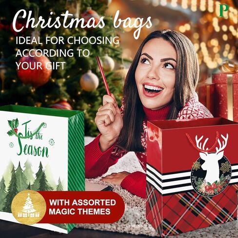 24 Large Kraft Christmas Gift Paper Bags Bulk with handles and 60 Count Christmas Gift Tags-12 Designs big size sacks set for Wrapping Xmas Holiday Presents in Kuwait