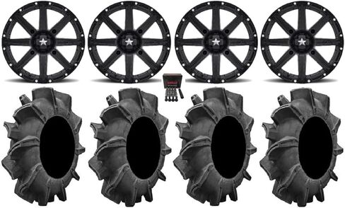 الحزمة - 9 عناصر: MSA Blk Clutch 14 "ATV Wheels 29.5" Assassinator Tires [4x110 Bolt Pattern 10mmx1.25 Lug Kit] in Kuwait