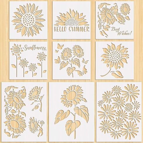 9 Pieces Reusable Painting Stencil Tropical Stencil Plastic Paint Stencils Summer Pattern Drawing Templates Stencils Reusable Craft for Painting(Leaves,5.9 x 5.9 Inches, 11 x 8.3 inches) in Saudi Arabia