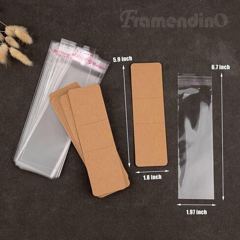 Framendino, 200 Pack Bookmark Sleeves Kraft Paper and Transparent Self Adhesive Bag for Wrappin Gift in Saudi Arabia