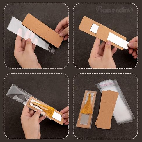 Framendino, 200 Pack Bookmark Sleeves Kraft Paper and Transparent Self Adhesive Bag for Wrappin Gift in Saudi Arabia