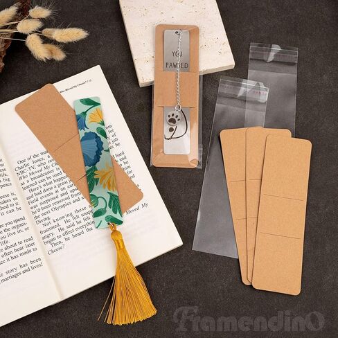 Framendino, 200 Pack Bookmark Sleeves Kraft Paper and Transparent Self Adhesive Bag for Wrappin Gift in Saudi Arabia