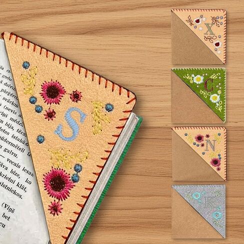 Personalized Hand Embroidered Corner Bookmark-Unique Letters Floral Embroidered Bookmark for Women Books Journals Office in Saudi Arabia