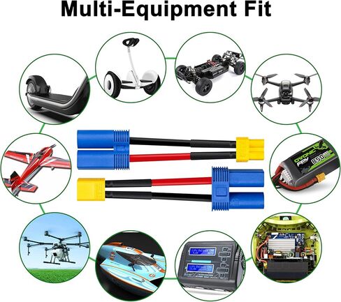 محول بطارية XT30 إلى EC5 صغير الحجم للغاية (2 بوصة) - سلك سيليكون عالي الحرارة 16AWG - لطائرات FPV بدون طيار، سيارات RC، بطاريات LiPo والشواحن - اتصال آمن in Saudi Arabia