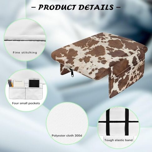 Wanyint Brown Beige Cow Print Car Center Console Pad Comfortable Armrest Box Protector Soft Hand Rest Pillow for Car Seat Organizer Arm Rest Cushion Protective Cover Automobile Decor in Saudi Arabia