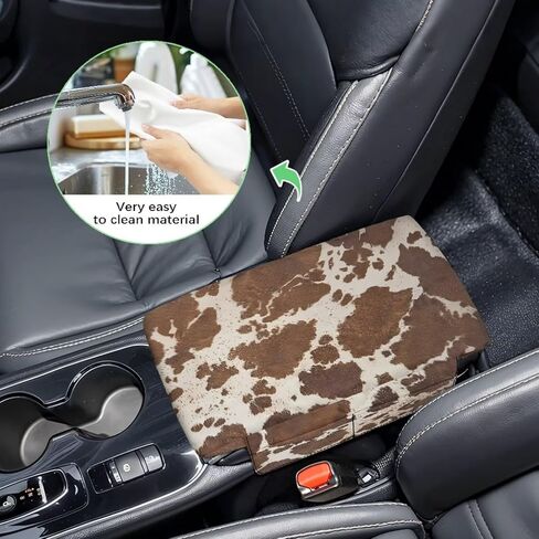 Wanyint Brown Beige Cow Print Car Center Console Pad Comfortable Armrest Box Protector Soft Hand Rest Pillow for Car Seat Organizer Arm Rest Cushion Protective Cover Automobile Decor in Saudi Arabia