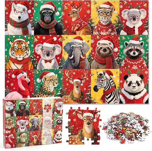 500 Piece Christmas Jigsaw Puzzles for Adults, Fun Winter 2024 Jigsaw Dogs Twelve Pieces Puzzles Presents, Adults Challenging Perfect for Game Nights, Xmas Creative Family Play & Holiday Party Gifts in Saudi Arabia