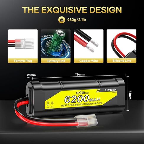 7.2V 6200mAh NIMH Battery for RC Cars, 6-Cell Flat Rechargeable Battery Pack, Replacement Hobby Battery with Tamiya Connector for Car Truck Truggy Buggy Tank Airplane Helicopter Boat Racing (2 Pack) in Saudi Arabia
