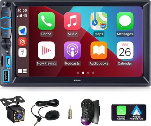 10.26 بوصة بلوتوث ستيريو للسيارة مع Apple CarPlay/Android Auto لاسلكي وسلكي، كاميرا أمامية مدمجة للتسجيل الدائري، شاشة تعمل باللمس، USB، AUX، راديو FM، كاميرا الرؤية الخلفية، وصلة مرآة، لمعظم السيارات in Saudi Arabia