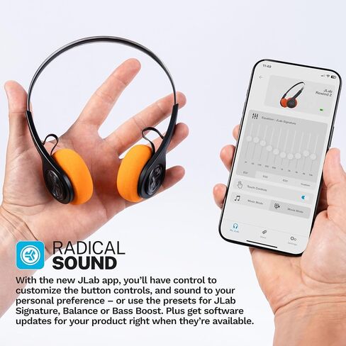 سماعات JLab Rewind 2 اللاسلكية الرجعية، وقت تشغيل يزيد عن 20 ساعة، دعم التطبيق، بلوتوث متعدد النقاط + مشاركة لاسلكية، صوت EQ3 مخصص، عناصر تحكم في الموسيقى، تصميم إرتداد 80s 90s، أسود in Kuwait