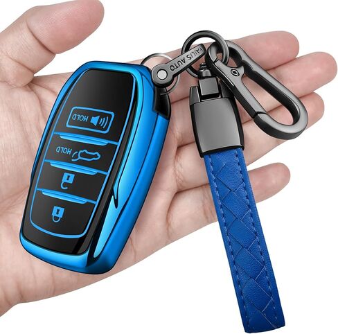 Sindeda لغطاء Toyota Key Fob مع سلسلة مفاتيح معدنية وحزام جلدي لـ 2025-2026 Camry 4 Runner 2019-2026 Venza، Land Cruiser، 2023-2026 Tacoma Grand Highlander، Corolla، bZ4X، 4-5 أزرار (أبيض) in Saudi Arabia