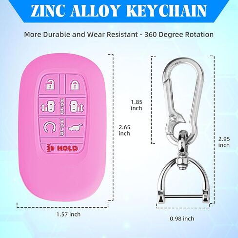QBUC قطعتان من غطاء مفتاح Honda Key Fob، حافظة مفاتيح من السيليكون مع سلسلة مفاتيح متوافقة مع Honda 2024 2025 Odyssey، 7 أزرار (أسود + وردي) in Kuwait