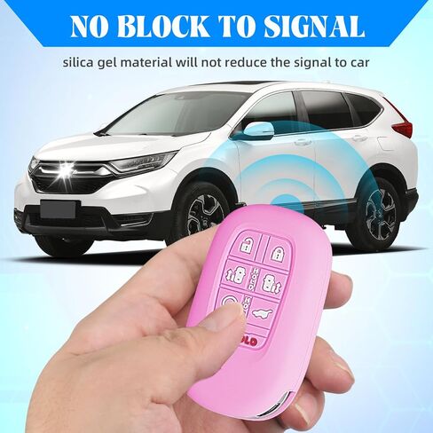 QBUC قطعتان من غطاء مفتاح Honda Key Fob، حافظة مفاتيح من السيليكون مع سلسلة مفاتيح متوافقة مع Honda 2024 2025 Odyssey، 7 أزرار (أسود + وردي) in Kuwait