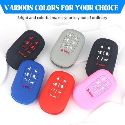 QBUC قطعتان من غطاء مفتاح Honda Key Fob، حافظة مفاتيح من السيليكون مع سلسلة مفاتيح متوافقة مع Honda 2024 2025 Odyssey، 7 أزرار (أسود + وردي) in Kuwait