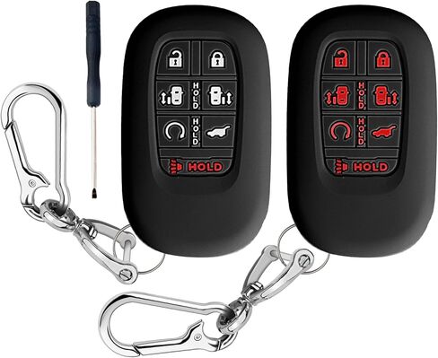QBUC قطعتان من غطاء مفتاح Honda Key Fob، حافظة مفاتيح من السيليكون مع سلسلة مفاتيح متوافقة مع Honda 2024 2025 Odyssey، 7 أزرار (أسود + وردي) in Saudi Arabia