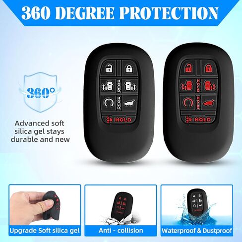 QBUC قطعتان من غطاء مفتاح Honda Key Fob، حافظة مفاتيح من السيليكون مع سلسلة مفاتيح متوافقة مع Honda 2024 2025 Odyssey، 7 أزرار (أسود + وردي) in Saudi Arabia