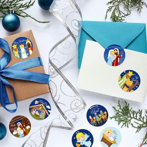 Whaline 1000Pcs Christmas Stickers 1.5Inch Jesus Sticker Nativity Round Stickers in Roll Birth of Jesus Story Label Stickers Holy Night Paper Sticker for Xmas Seals Card Envelopes, 8 Design in Saudi Arabia