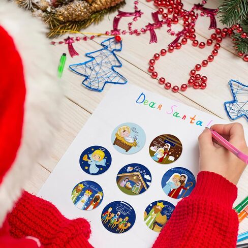 Whaline 1000Pcs Christmas Stickers 1.5Inch Jesus Sticker Nativity Round Stickers in Roll Birth of Jesus Story Label Stickers Holy Night Paper Sticker for Xmas Seals Card Envelopes, 8 Design in Saudi Arabia