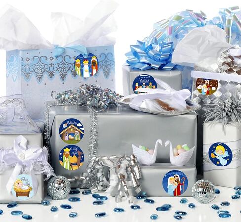 Whaline 1000Pcs Christmas Stickers 1.5Inch Jesus Sticker Nativity Round Stickers in Roll Birth of Jesus Story Label Stickers Holy Night Paper Sticker for Xmas Seals Card Envelopes, 8 Design in Saudi Arabia