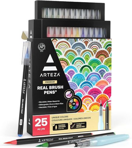 ARTEZA Real Brush Pens, 96 Watercolor Pens with 108-Slot Case, Drawing Markers with Flexible Brush Tips, Watercolor Markers for Artists in Kuwait
