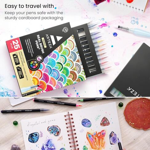ARTEZA Real Brush Pens, 96 Watercolor Pens with 108-Slot Case, Drawing Markers with Flexible Brush Tips, Watercolor Markers for Artists in Kuwait