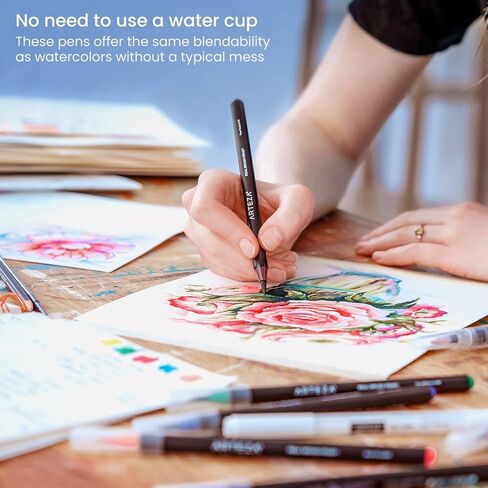 ARTEZA Real Brush Pens, 96 Watercolor Pens with 108-Slot Case, Drawing Markers with Flexible Brush Tips, Watercolor Markers for Artists in Kuwait