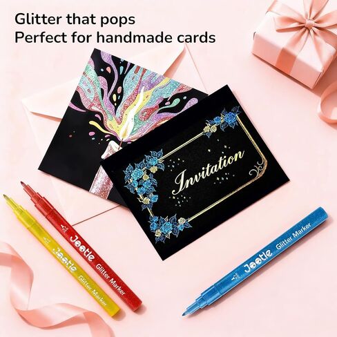 Glitter Acrylic Paint Markers 14 Colors– Metallic Paint Pens for Rock Painting, Wood, Ceramic, Paper & DIY Crafts – 0.7mm Fine Tip Glitter Markers for Scrapbooking, Card Making & Journaling in Saudi Arabia