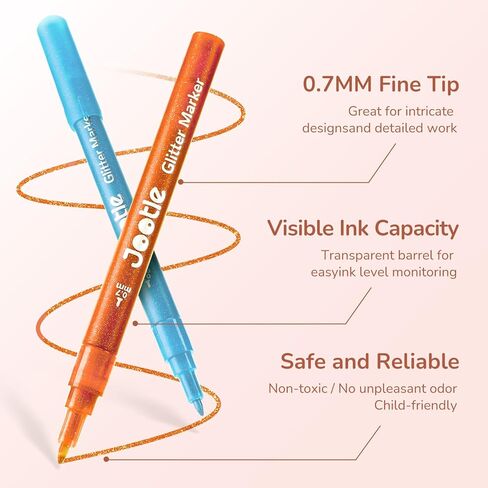 Glitter Acrylic Paint Markers 14 Colors– Metallic Paint Pens for Rock Painting, Wood, Ceramic, Paper & DIY Crafts – 0.7mm Fine Tip Glitter Markers for Scrapbooking, Card Making & Journaling in Saudi Arabia
