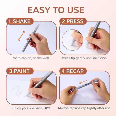 Glitter Acrylic Paint Markers 14 Colors– Metallic Paint Pens for Rock Painting, Wood, Ceramic, Paper & DIY Crafts – 0.7mm Fine Tip Glitter Markers for Scrapbooking, Card Making & Journaling in Saudi Arabia
